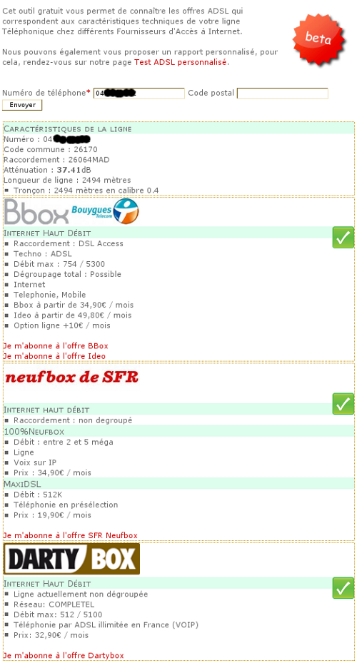 Test d'éligibilité en 2010