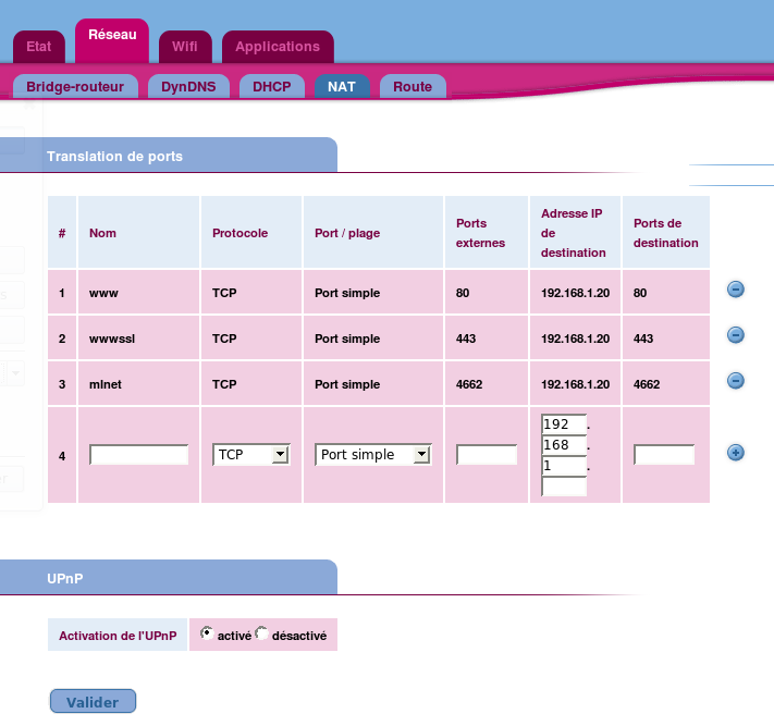 Transfert de ports nat nb4