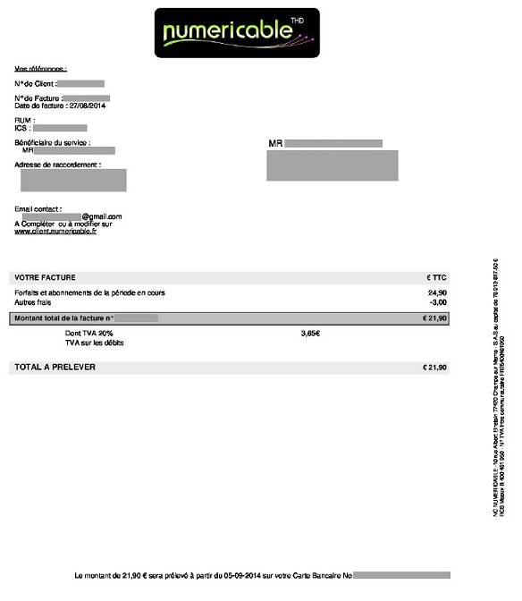 exemple de facture Numericable