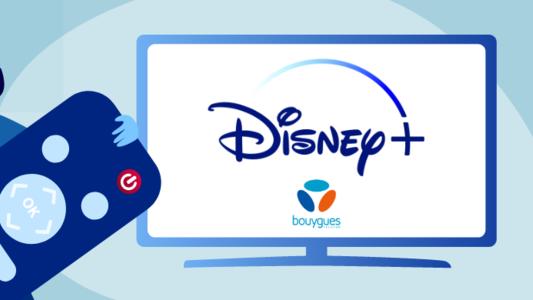 TV disney+ bouygues et homme avec télécommande