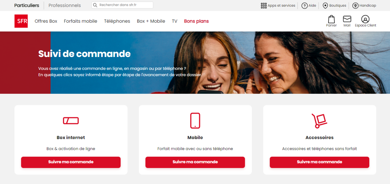 Site internet SFR suivi commande